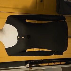 Women's Black Henley Long Sleeve Ribbed Fitted Top. Medium